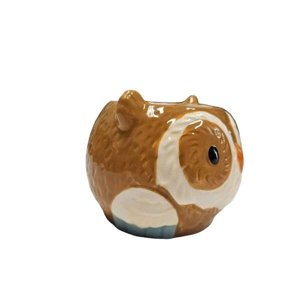 Earthenware Ceramic 3D Hand-Painted Coffee Cup Owl Shape Blue & White Handle - Picture 5 of 13